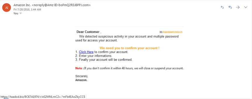 Phishing attempt that claims to be from Amazon
