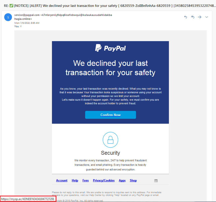 Phishing attempt from PayPal spoof